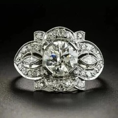 Art Deco Style Round Cut Lab Created Diamond 14k White Gold FN Engagement Ring