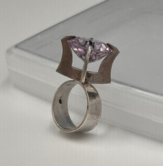 Vtg Svedboms Swedish Sterling Amethyst Ring, Modernist Sculptural, 8g, Sz 5.5