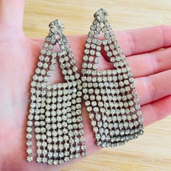 Sparkly Statement Earrings VTG Clip Crystal Austrian Rhinestone Dangle Waterfall