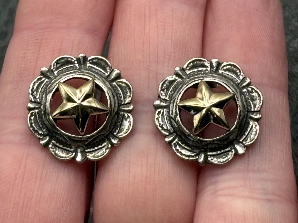 Vintage Silver And Gold Tone Star Earrings Western Southwestern Concho Style