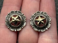 Vintage Silver And Gold Tone Star Earrings Western Southwestern Concho Style