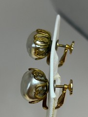 Signed Miriam Haskell Vintage Baroque Pearl Earrings Antique Gold Tone Iconic