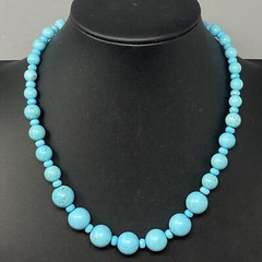 Dyed Howlite Stone Necklace Turquoise Color Graduating Beads Chakra Artisan 18″