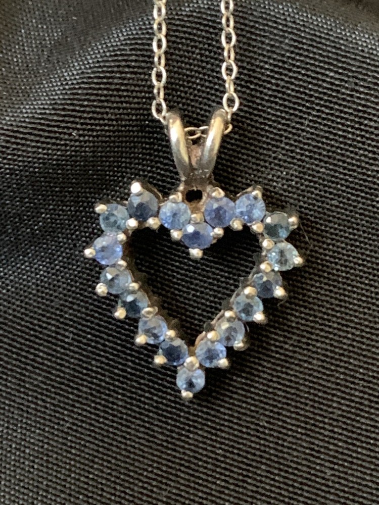 London Blue Topaz & Sterling Silver Open Heart Pendant Necklace Heart Jewelry 1″