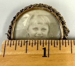 Antique Victorian Photo Brooch Child Portrait Brass Rope Frame c1900