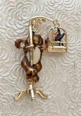 Vintage Style Cat & d Bird In Cage brooch / pendant