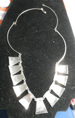 Mexico Alpaca Silver Greek Key Bib Necklace • Choker Bar Link Chain 19″ Enamel