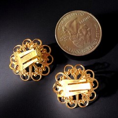 Vintage Clip On Earring Findings Brass Filigree Lot 10 NOS 24mm Guyot Brothers