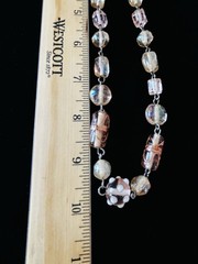 Vintage Wire Wrapped Peach Champagne Art Glass Bead Chain Necklace 20″ 50g