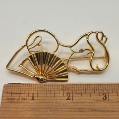 LADY REMINGTON Victorian Lady Fan Silhouette Rhinestone Brooch Pin