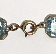 VTG CZECH Blue Bezel Set Rectangle Faceted Crystal GF Brass RIVIÈRE NECKLACE