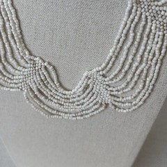 Vintage White Glass Seed Bead Bib Collar Necklace 16-18” Adjustable Length