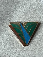 Vintage Lamond Montreal Signed Shades of Green & Blue Enamel & Goldtone Geometri