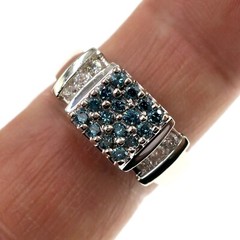 14k Solid White Gold 3/4ct Genuine Blue and White Diamond Ring Size 9.25