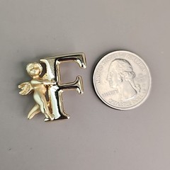 Vintage L Razza Cherub Brooch 24mm Letter Initial F