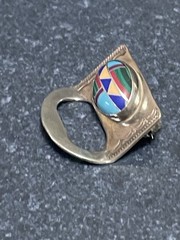 Vtg Ben Chavez Multi-stone Mosaic Sterling Eyeglass Holder Pin/Brooch N/A Navajo