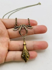 Gold Tone Art Nouveau Vintage Style Elegant Fancy Drop Down Bridgerton Necklace