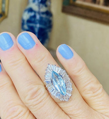 Vintage RING-DANT Platinum Aquamarine Diamond Ballerina Baguette Ring Pendant