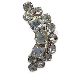 Vintage Clear Round and Square Cut Prong Set Rhinestone Climber Clip Earrings