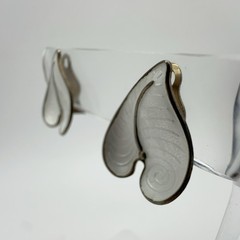 VTG Einar Modahl Norway Sterling White Enamel Leaf Clip-On Earrings 6.7g #y41