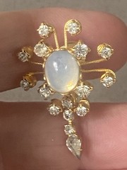 Judy Lee Brooch Clip On Earrings Opalite Opaline Moonglow Glass Rhinestone Demi