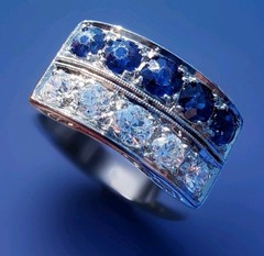Original EARTH MINED DIAMOND SAPPHIRE Deco Statement Ring PLATINUM Filigree Band