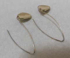 Gold Tone Long Wire Hammered Wide Teardrop Dangle Earrings 2-5/8”