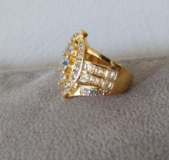 Vintage 14k Gold Over Silver Fancy Cluster Cocktail CZ Diamond Accent Ring sz 6