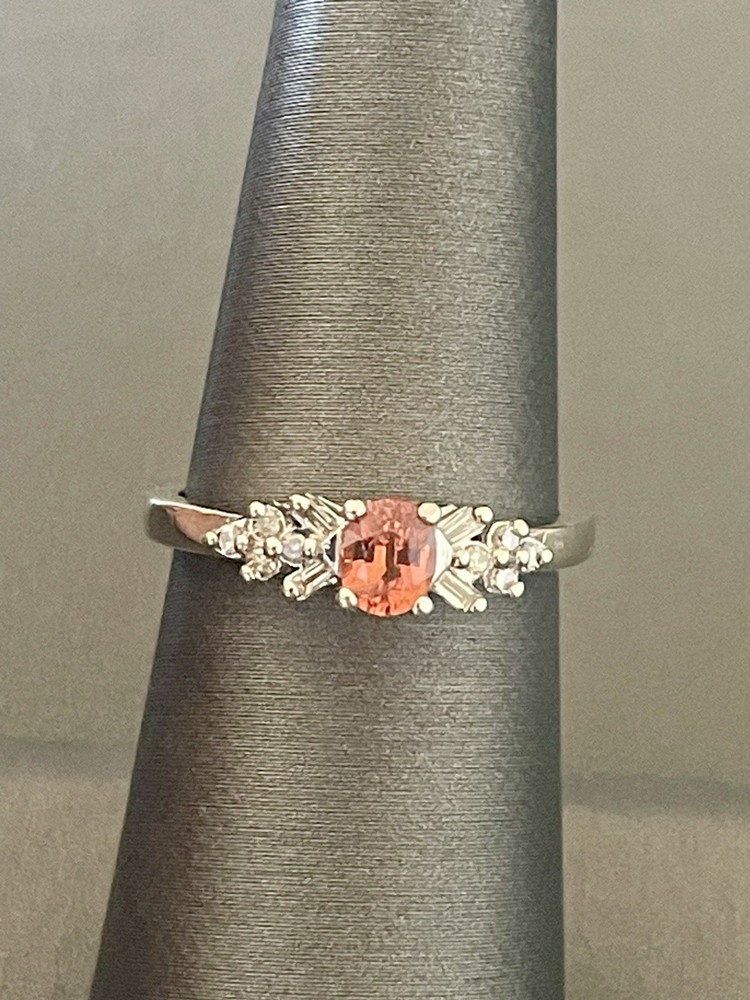 14KT White Gold 0.46CT Orange Sapphire & 0.14CTW Diamond Ring. Size 7(I50)