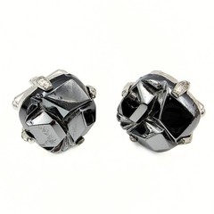Swank Signed MCM Gray Glass Abstract Geometric Silver Plate Brutalist Cufflinks