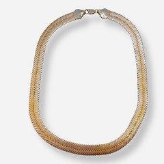 Vintage Gold Tone Herringbone Necklace Cobblestone Reversible Wide 11mm 17.75”