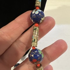 Vintage Cloisonne Chinese Cobalt Blue Floral Flower 25″ Beads Tubes Necklace