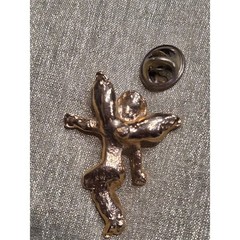 Gold Tone Cherub Angel Pin Flying Cupid Lapel Brooch Celestial Jewelry