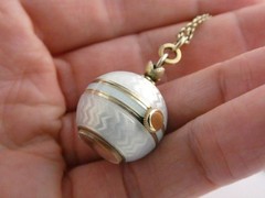 Gubelin Swiss White Guilloche Enamel Watch Necklace Sterling Silver WORKING 30g