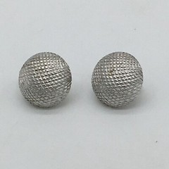 Vintage Signed TRIFARI Crown Silver Tone Textured Round Shape Clip-On Earrings