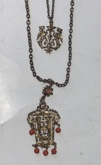 Vintage Victorian Revival Griffin Pendant Dbl Necklace Gothic Heraldic Gold Tone
