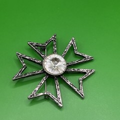 Rare Vintage EDLEE Art Glass Pearl Rhinestone Chunky silver Tone Brooch 1947