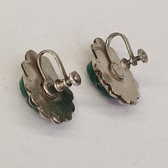 Vintage Tribal Mask Earrings Mexico Screw Back Green Onyx Stone 1″
