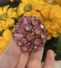 VTG Blush Pink Rhinestone Brooch Pin Big Domed Round Hollywood Regency Style Lg