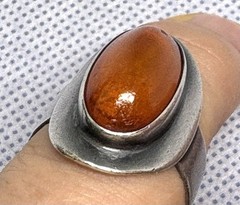 (75) ANTIQUE 1900-1930 – 18×9 mm Honey Amber 835 Silver size 6.5 Ring (925)