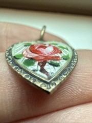 VINTAGE ENAMEL DAVID ANDERSEN ROSE FLOWER HEART STERLING CHARM