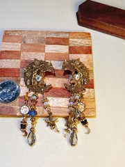 Vintage Boho Gold Tone Rhinestone Dangle Earrings Pierced for party vacation