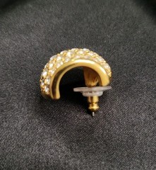 Vintage Signed Swarovski Gold Tone Pave Crystal Dome Barrel Stud Earrings