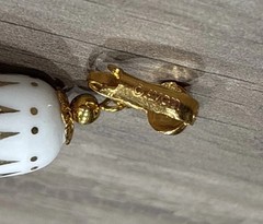 Vintage 90s Avon Signed White Porcelain Bell Clip-On Earrings Gold Tone Trim VTG