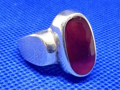 Y59 Modernist 2 Ct. Carnelian 925 Silver Seal RING Size 9.5 Vintage Asymmetrical