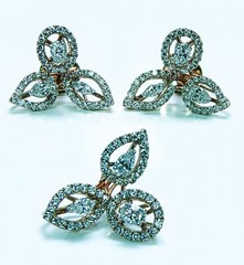 Vintage Marquise Oval Pear Diamond Earrings Pendant Set 18K Rose Gold Designer