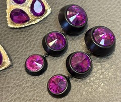 Vintage Lot Of 4 Pairs Rhinestone Black Lucite Runway Dangle 80’s Clip Earrings