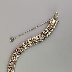Vintage Rhinestone Bracelet Orange Glass Tennis Safety Chain Gold Tone 6.5″
