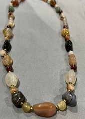 Vintage Semi Precious Stone Necklace Natural Polished Agate Jasper Barrel Clasp