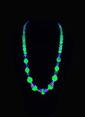 Uranium 18″ Czech faceted AB glass and lampwork bead graduated necklace! Dope!